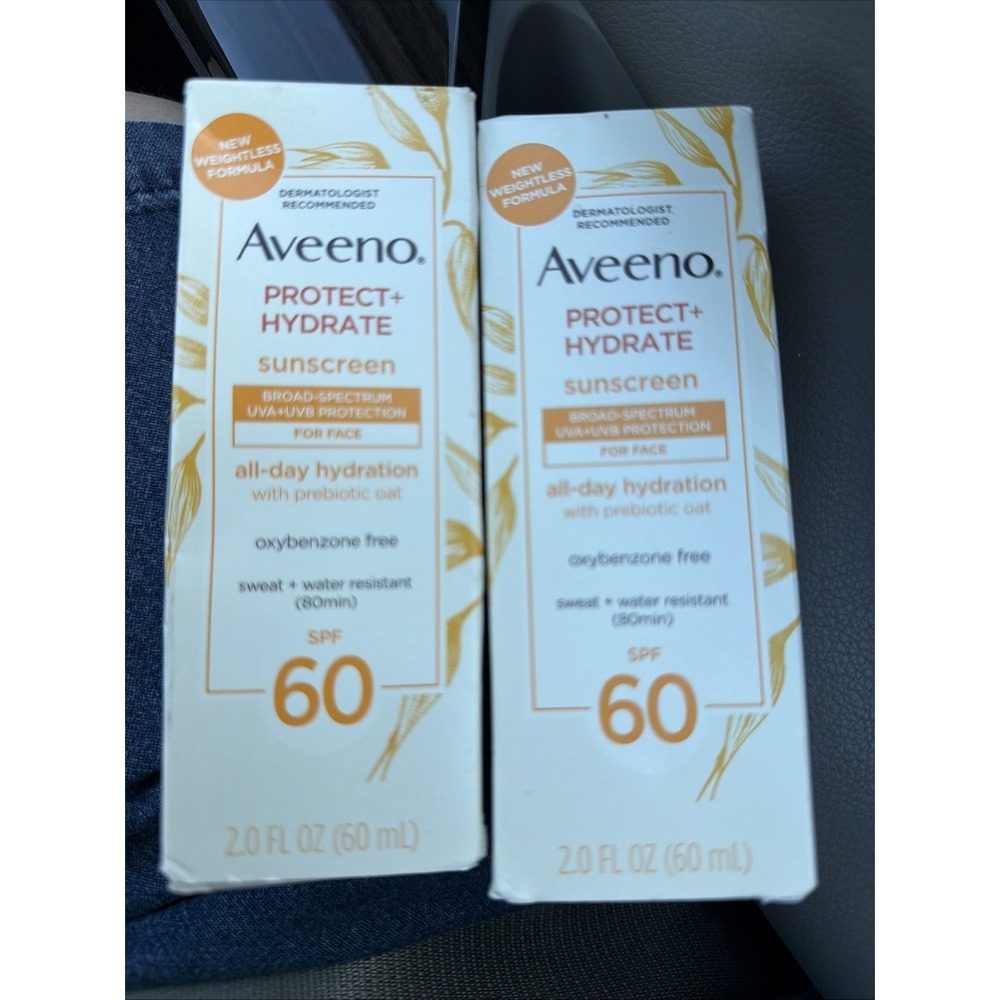 2X Aveeno Protect + Hydrate Face Sunscreen SPF 60 Sensitive Skin Exp 09/2025 NIB